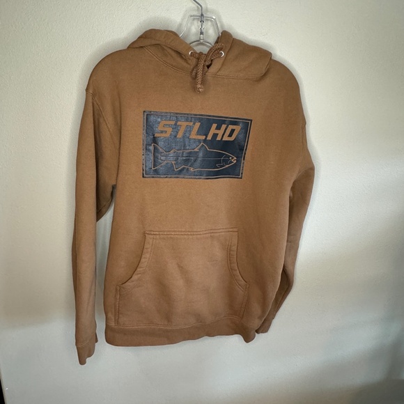 STLHD MEN'S YUBA RIVER SADDLE BROWN PREMIUM HOODIE SMALL - Picture 1 of 8
